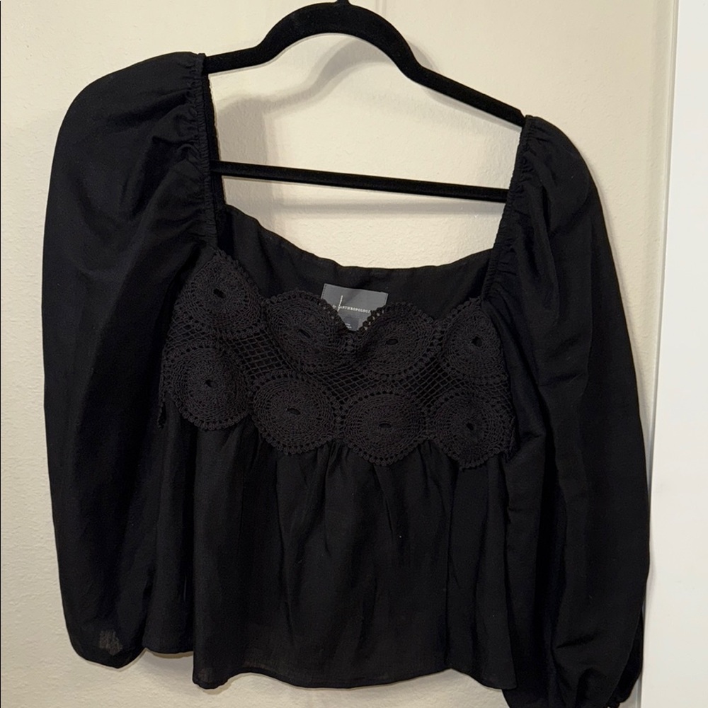 Anthropology Black Crochet Detail Women's Top